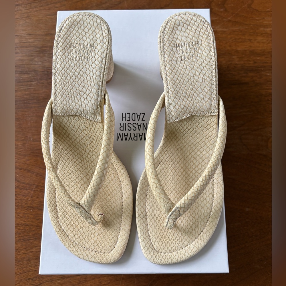 LAST CHANCE-Maryam Nassir Zadeh Nile sandal sz 37.5, creme croc embossed leather
